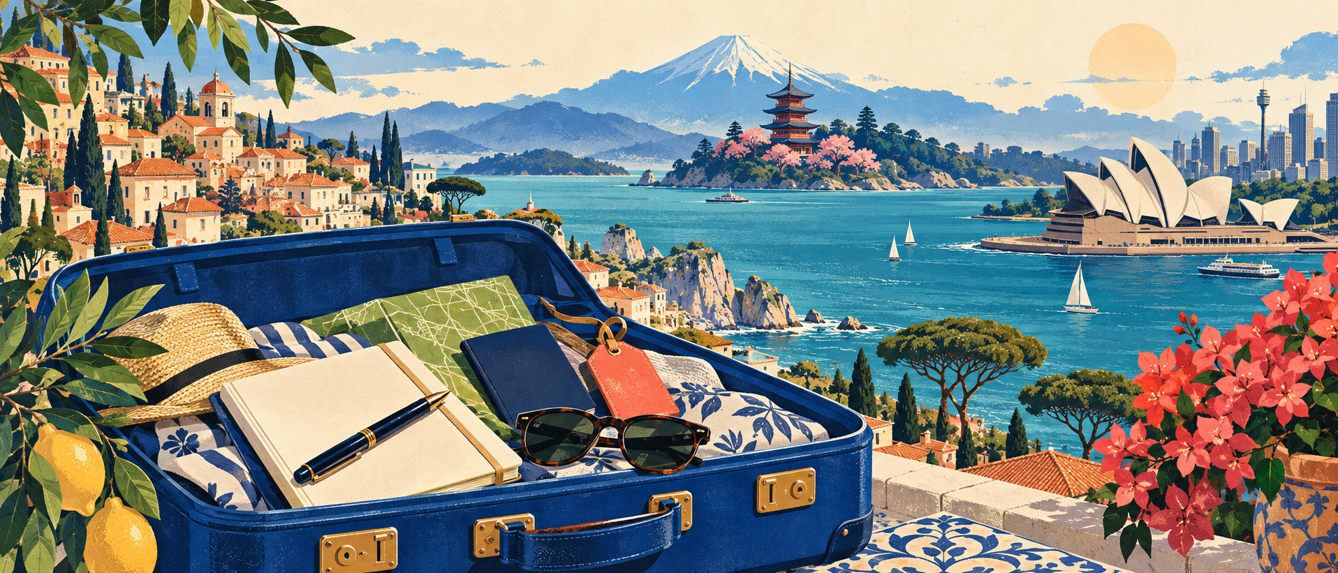 Meridian travel notebook and planning illustration