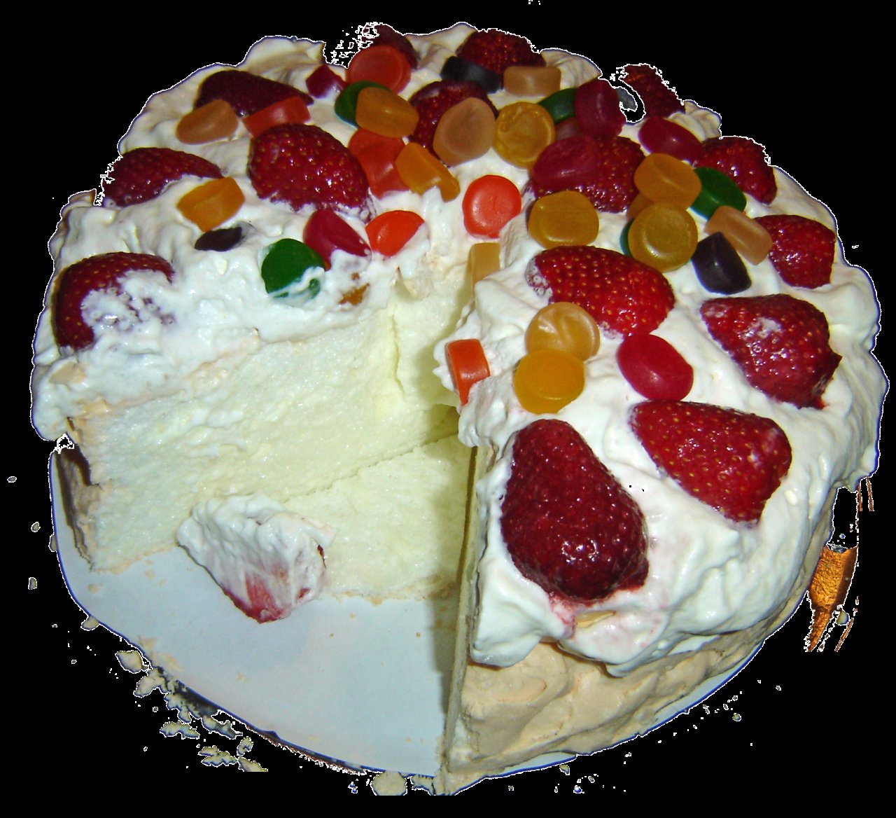 A pavlova — crisp meringue with cream, strawberries and wine gums — New Zealand's beloved celebration dessert