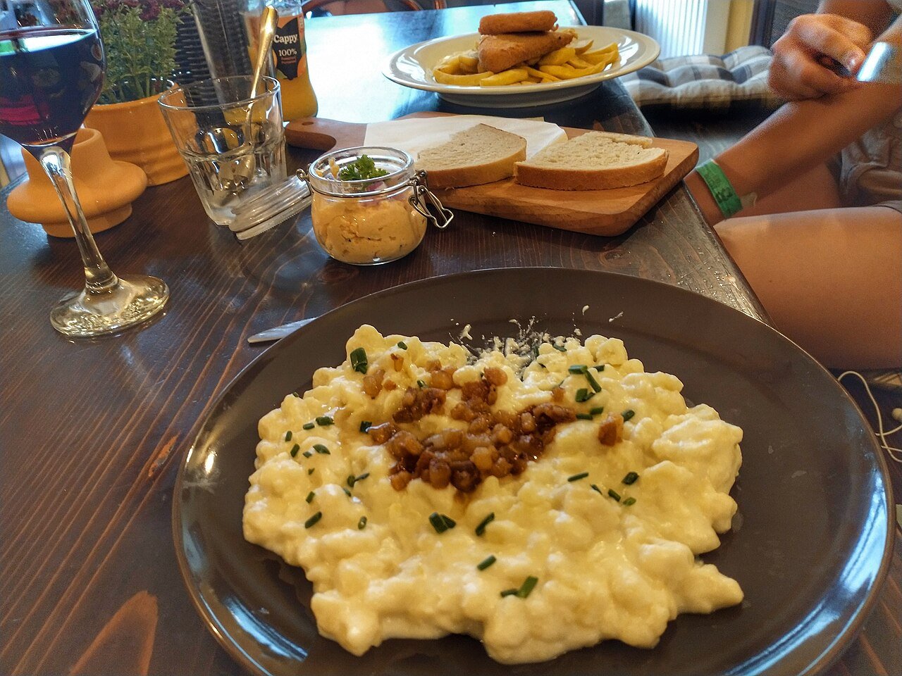 Bryndzové halušky, Slovakia's national dish of potato dumplings with sheep's cheese, served in Bratislava