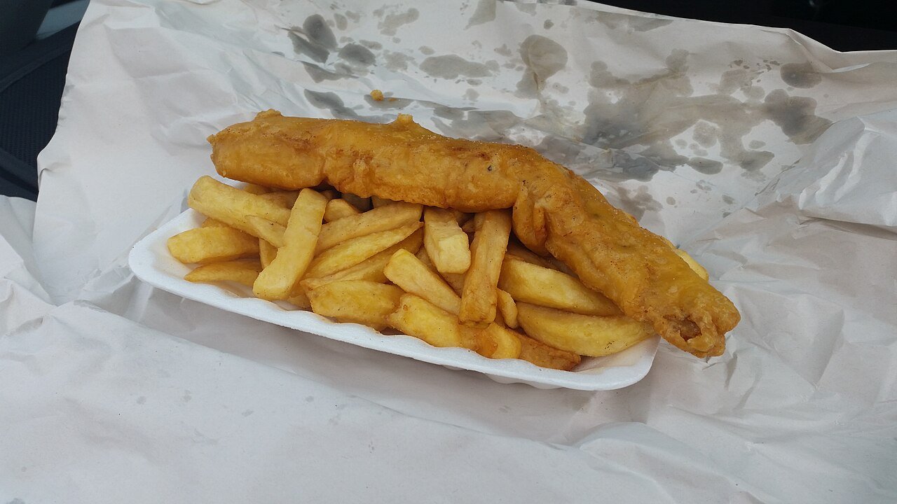 Fish and chips served in Bath, England, United Kingdom