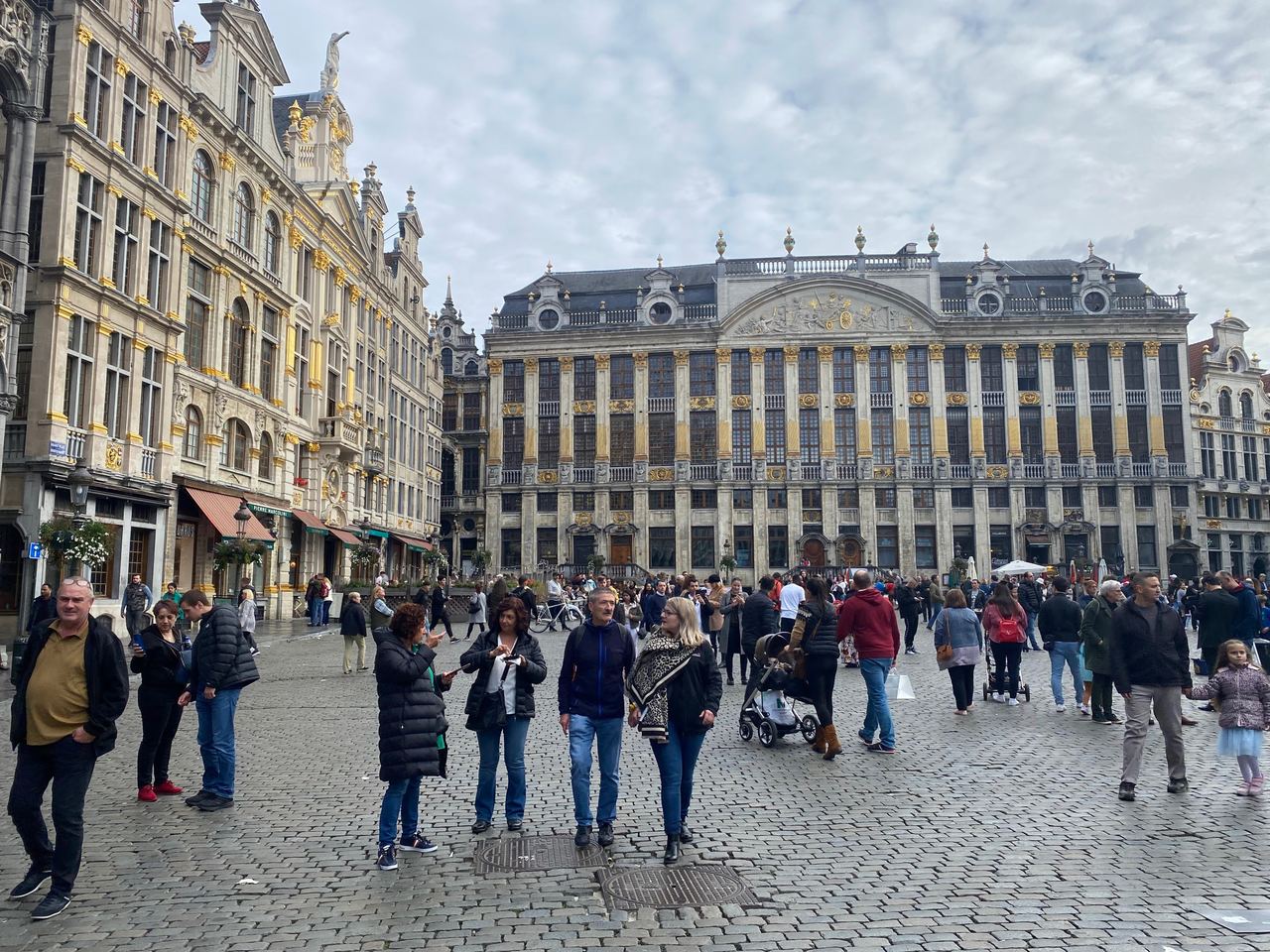 People gather on the Grand-Place in Brussels, Belgium