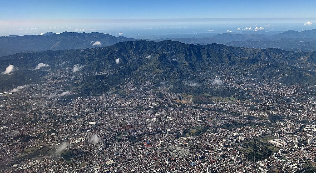 Aerial view of San José and the surrounding mountains in Costa Rica