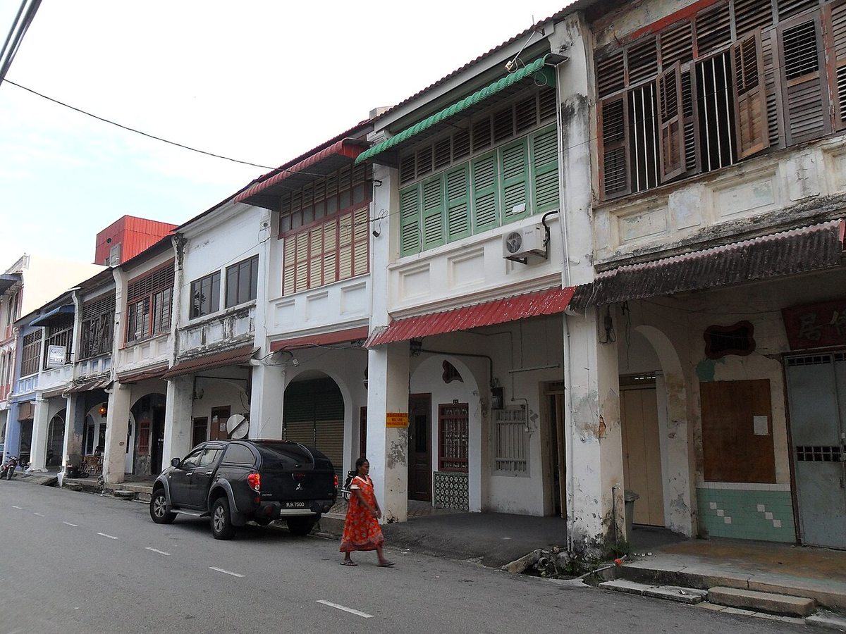 Historic shophouses along a street in George Town, Penang, Malaysia