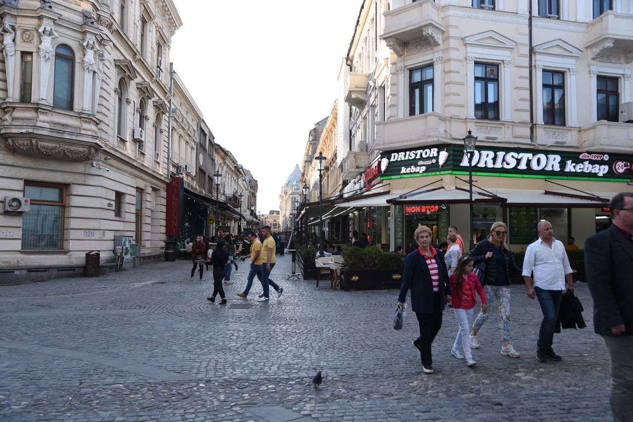 A street in the old town of Bucharest, Romania