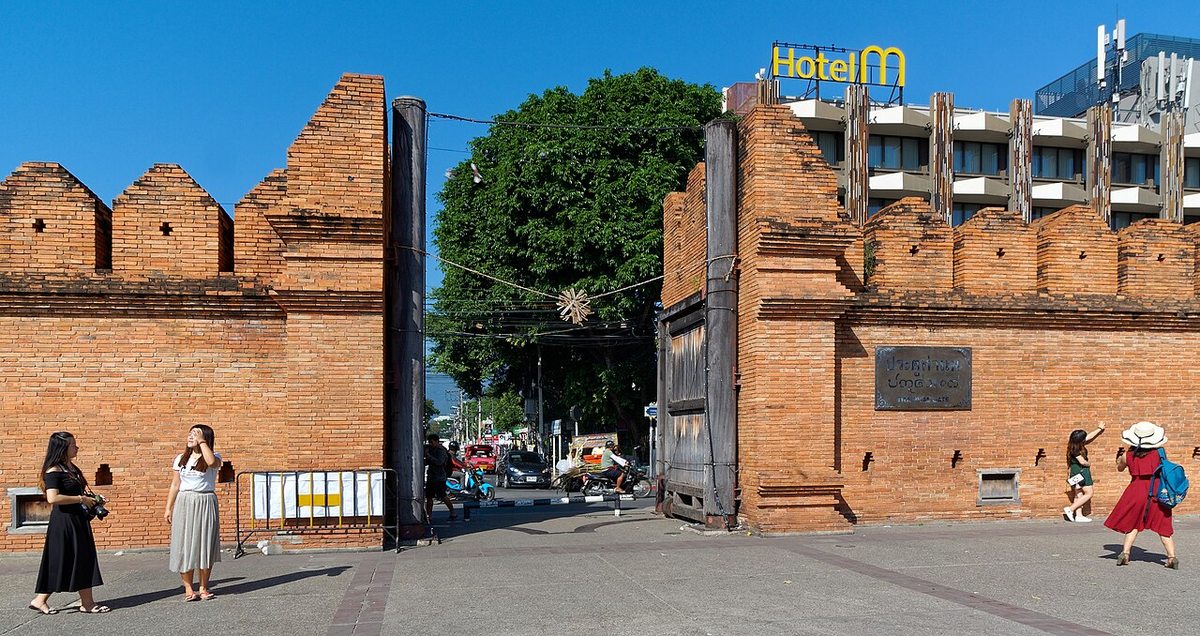 Tha Phae Gate and the public square beside Chiang Mai’s old city wall, Thailand