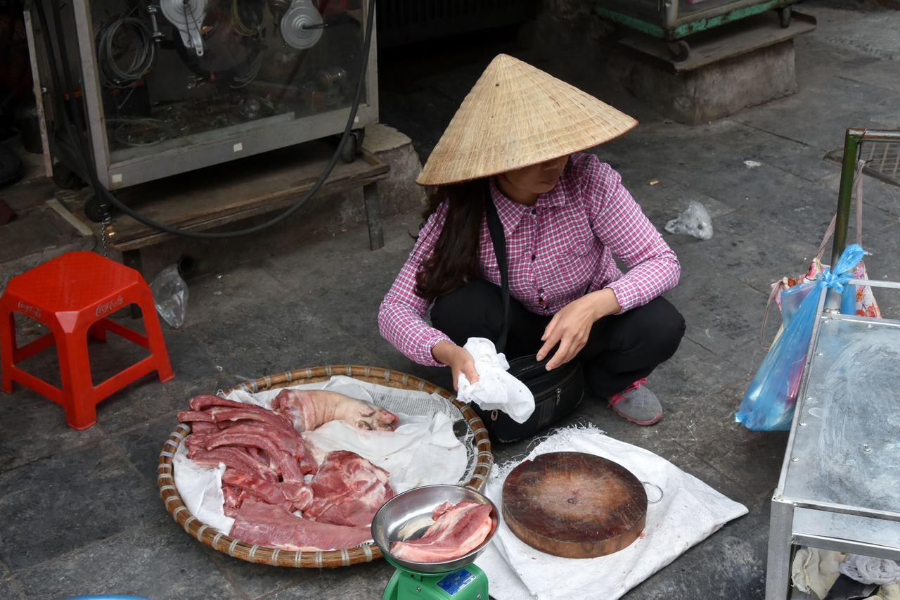 A busy street scene in the Old Quarter of Hanoi, Vietnam